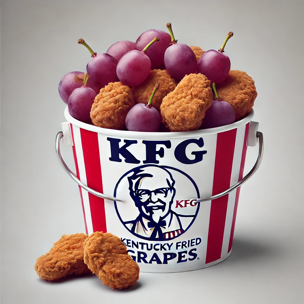 KFG bucket with chicken-flavored grape-shaped nuggets
