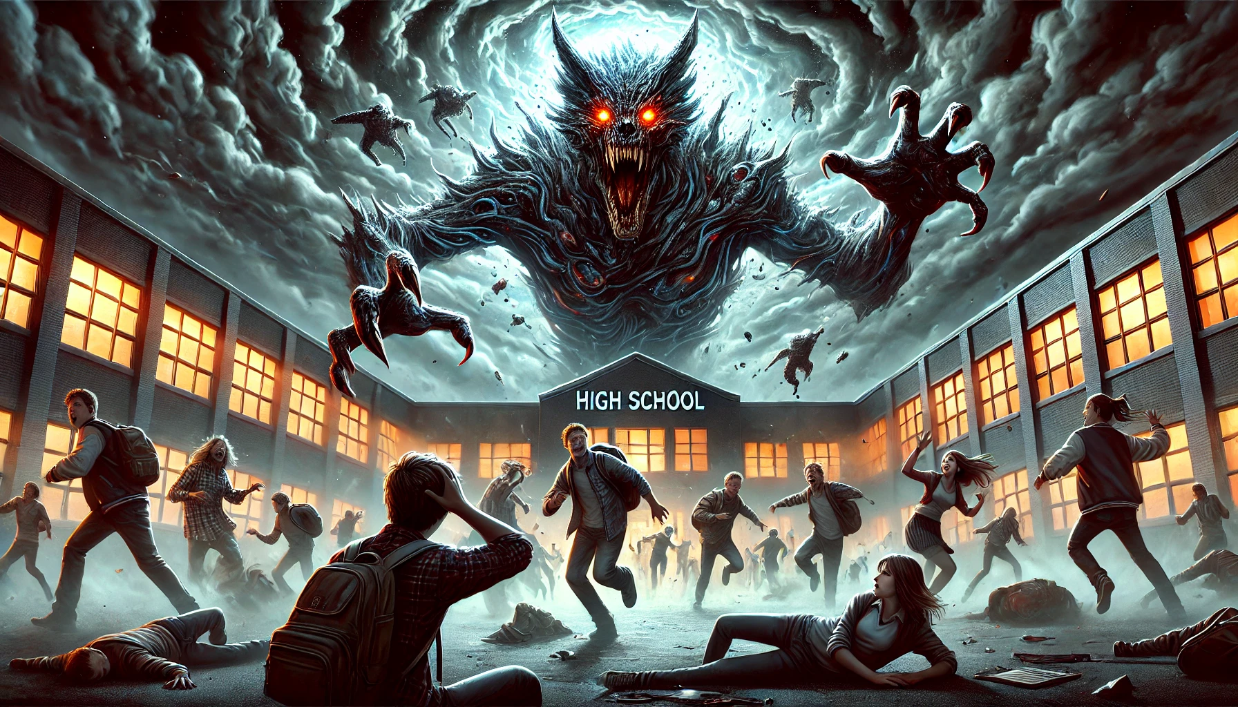 Artist rendering of interdimensional creatures in high school